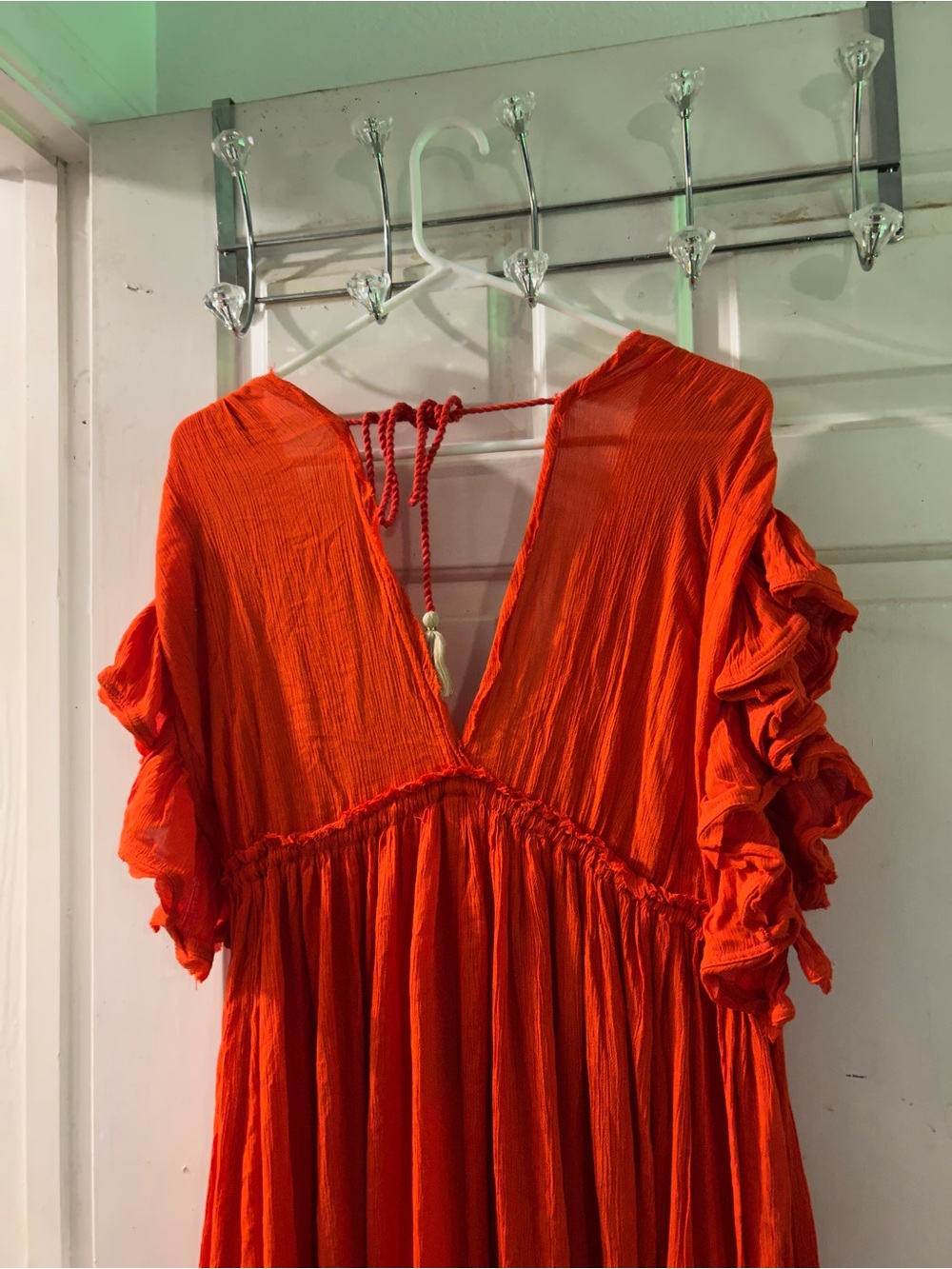 Free People Orange Embroidered Ruffle Sleeve Maxi Dress - Picture 5 of 5
